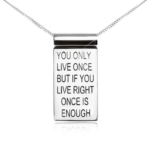 Stříbrný 925 náhrdelník, řetízek, známka s motivačním nápisem