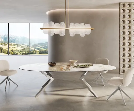 Jídelní stůl Edge Oval 280x130 keramika Minas Melange bílo