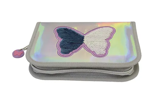 Prázdný penál, Stříbrný s motýlkem, 1 chlopeň