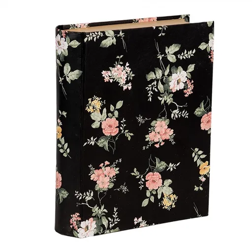 Černý úložný box s květy ve tvaru knihy Book Van - 17*14*5 cm Clayre & Eef