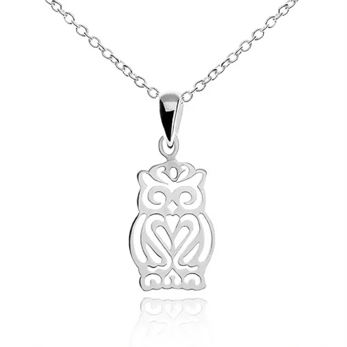 Náhrdelník ze stříbra 925, přívěsek ve tvaru moudré sovy s dekorativními výřezy