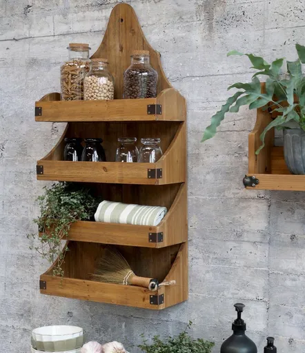 Hnědá antik dřevěná nástěnná polička se 4 poličkami Foa - 40*15*80cm Chic Antique