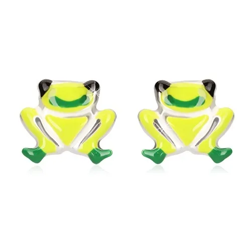 Náušnice ze stříbra 925 - žabky zdobené zelenou glazurou, puzetové zapínání