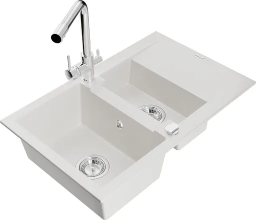 MEXEN/S Gaspar granitový dřez 1.5 s odkapávačem včetně baterie Duero, bílá 6507-20-671600-00