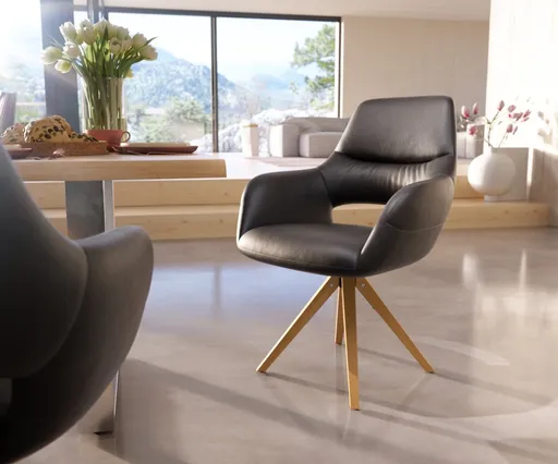 Jídelní židle Yago-Flex dřevěná podnož hranatá pravá kůže černá