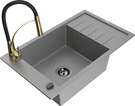 MEXEN/S Elias granitový dřez 1 s odkapávačem včetně baterie Aster, šedá 6511-71-73450-57-B