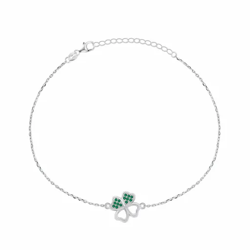 Brilio Silver Stříbrný náramek Čtyřlístek se zelenými zirkony BRC69WG