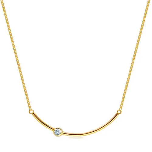 Náhrdelník ve žlutém 14K zlatě - zaoblená hladká linie zdobená čirým zirkonem v objímce