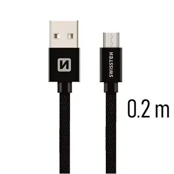 Swissten textilní datový kabel micro USB 0.2m černý (71522101)