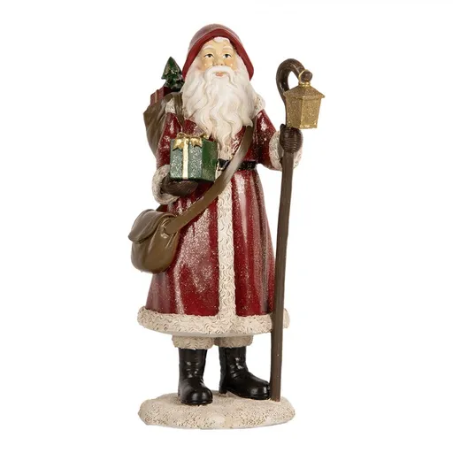 Červená vánoční dekorace Santa Claus s pytlem dárků - 12*11*26 cm Clayre & Eef