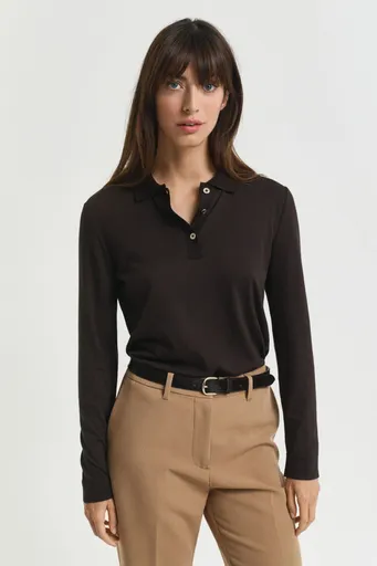 POLOKOŠILE GANT REG SEAMLESS BUTTON LS POLO DEEP BROWN
