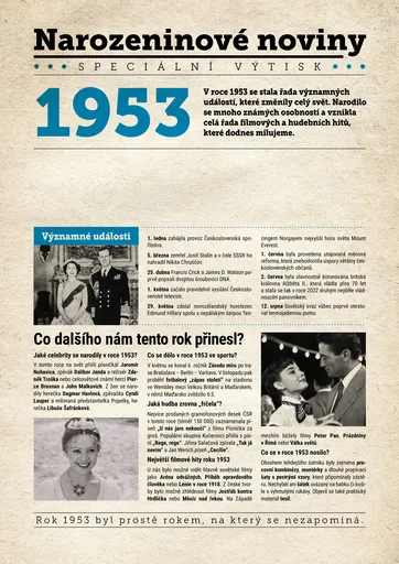 Narozeninové noviny 1953 s vlastním textem a fotografií, S textem