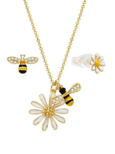 MOISS Hravá pozlacená sada šperků Včelky S0000692 (náhrdelník, náušnice)