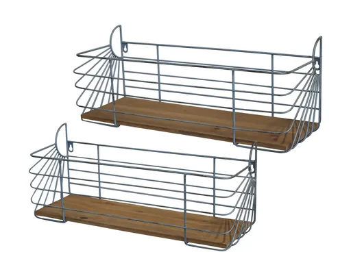 2ks opálová antik kovová nástěnná polička Old Shelf - 55*19*20/ 50*16*20 cm Chic Antique