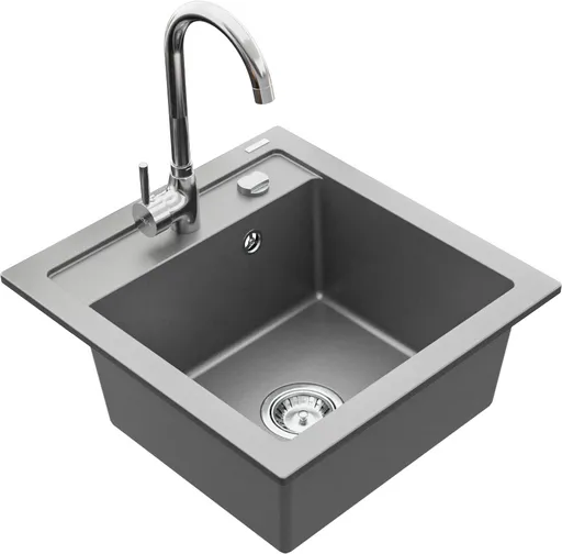 MEXEN/S Vito granitový dřez 1-miska včetně baterie Telma, šedá 6503-71-670200-00