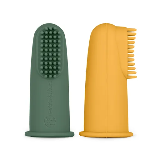 Petite&Mars Sada silikonových zubních kartáčků na prst 0m+ 2 ks Ochre&Green