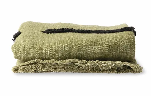 Zelený pléd /přehoz s třásněmi Tufted lines - 130*170 cm HKLIVING