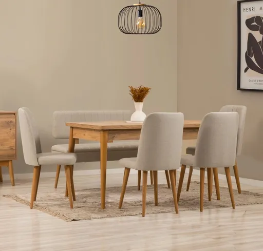 Jídelní set s rozkládacím stolem a židlemi (6 kusů) Vina - Atlantic Pine, Cream