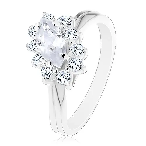 Prsten s lesklými rameny, čiré zrnko s čirou zirkonovou obrubou - Velikost: 49