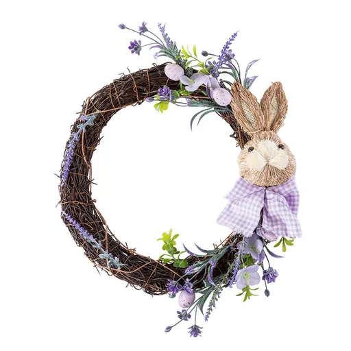 Proutěný jarní věneček se zajíčkem 32 cm
