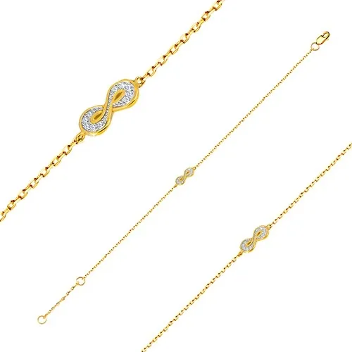 Náramek ze zlata 585 - symbol nekonečna s drobnými kulatými zirkony