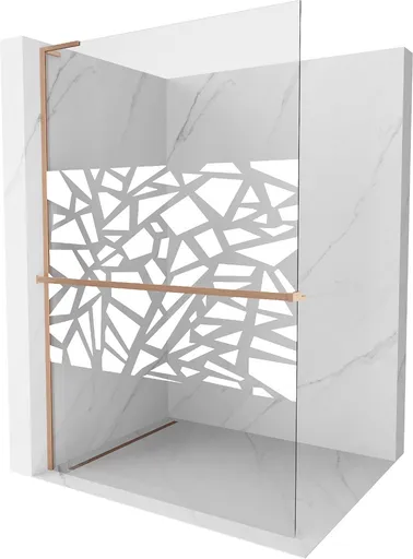 MEXEN/S Kioto+ L Sprchová zástěna WALK-IN s poličkou a držákem ručníků 110 x 200, bílý vzor, měď kartáčovaná 800-110-123-65-85