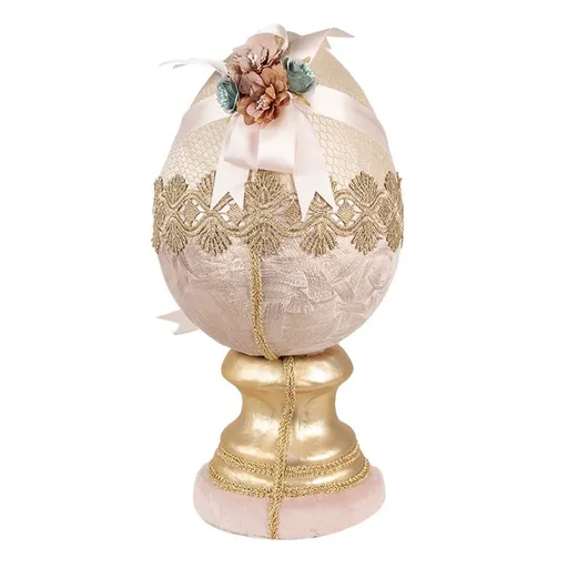 Růžová dekorace vajíčko na podstavci zdobené květy Fancy - Ø 20*38 cm Clayre & Eef