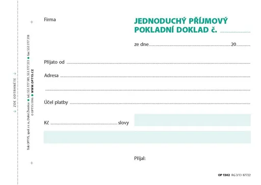 Tiskopis Příjmový doklad A6 samopropis 100 listů OPTYS
