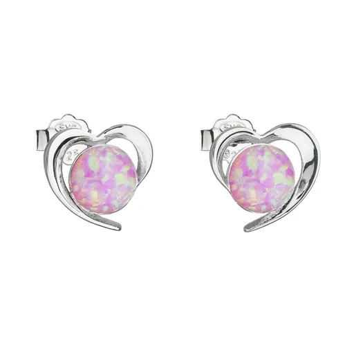 Evolution Group - Pavona Stříbrné náušnice srdíčka s růžovými syntetickými opály 31259.3 lt.rose
