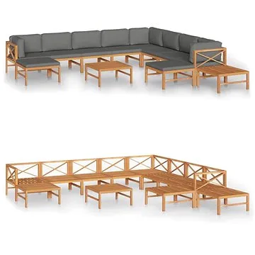 12dílná zahradní sedací souprava šedé podušky masivní teak , 3087233 (3087233)