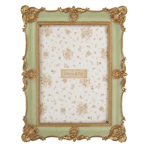 Zelený pastelový fotorámeček se zlatým zdobením - 18*2*23 cm / 13*18 cm Clayre & Eef