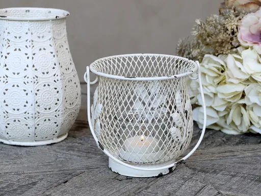 Krémová antik kovová lucerna Fil-de-fer - Ø12*22cm Chic Antique