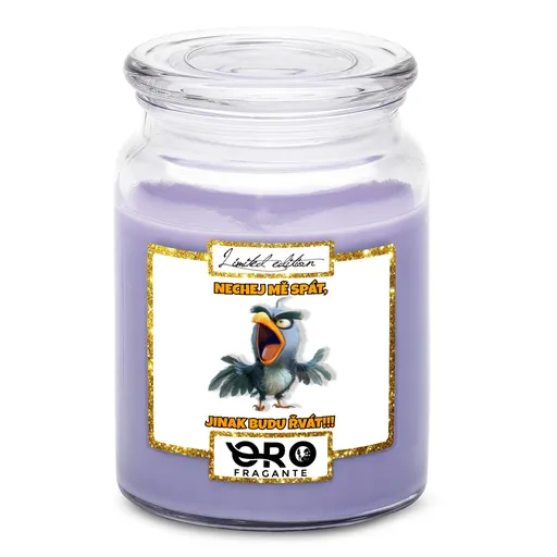 Svíčka Nech mě spát - papoušek (Vůně svíčky: Levandule)