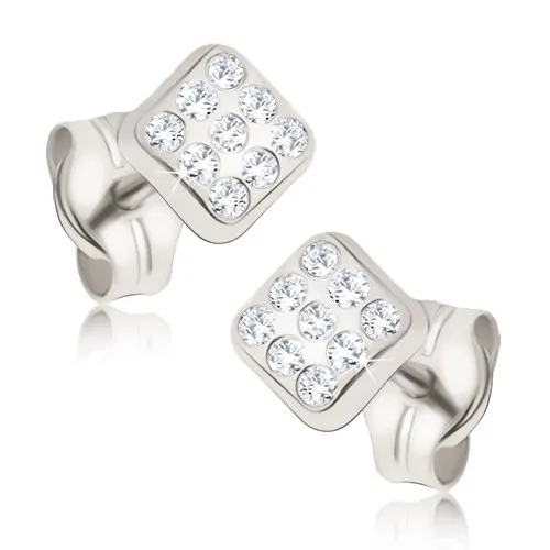 Zlaté náušnice 14K bílé čtverce s kubickými zirkony