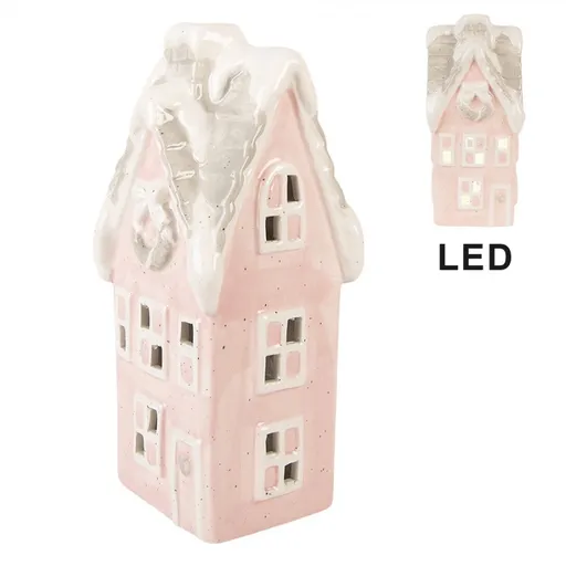 Růžový keramický LED domek Lamont - 11*10*24 cm Clayre & Eef