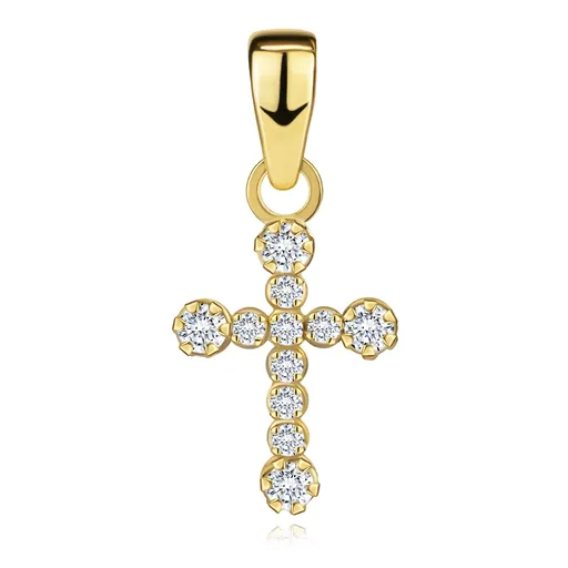 Zlatý přívěsek 14K latinský kříž z kulatých zirkonů