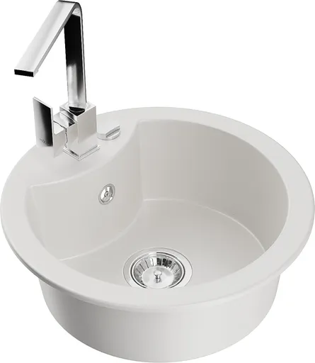 MEXEN/S Diego granitový dřez 1-miska včetně baterie Rita, bílá 6512-20-670300-00