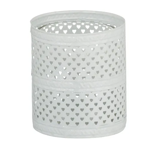 Bílý kovový svícen se srdíčky S - 7*7*8,5 cm J-Line by Jolipa