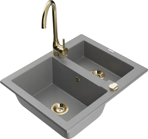 MEXEN/S Carlos granitový dřez 1.5 včetně baterie Telma, šedá 6518-71-670200-50