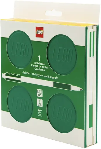 LEGO Zápisník s gelovým perem jako klipem a náhradní náplní - zelený