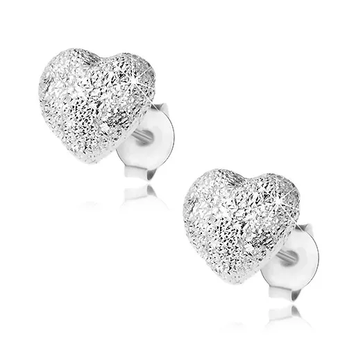 Stříbrné 925 náušnice, třpytivé srdíčko s vypouklým povrchem