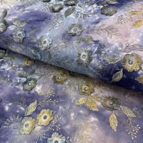 Bavlněná látka TIE DYE EMBROIDERY Poppy design T