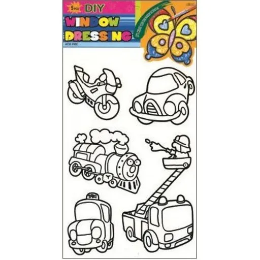 Předlohy na malování na sklo s vyvýšenou konturou  dopravní prostředky 30x21cm motorka a auto