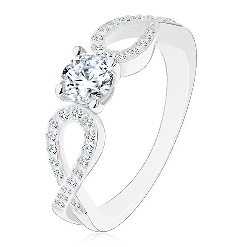 Prsten ze stříbra 925, zvlněná propletená ramena, čirý zirkon - Velikost: 50