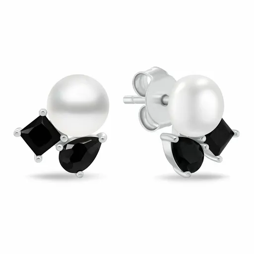 Brilio Silver Něžné stříbrné náušnice s černými zirkony a perlou EA1190WBC