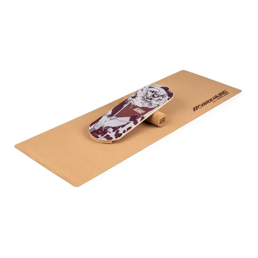 BoarderKING Indoorboard Classic, balanční deska, podložka, válec, dřevo/korek, červená