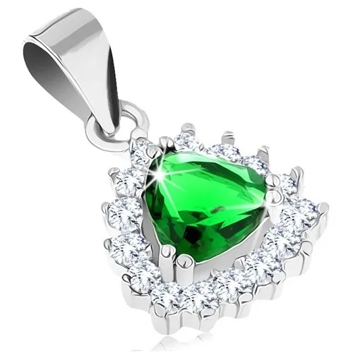 Přívěsek ze stříbra 925 se zeleným zirkonovým trojúhelníkem, blýskavá obruba