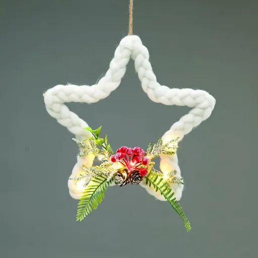 ACA Lighting Vánoční závěsná dekorace hvězda 10 LED teplá bílá na baterie 2xAA 30cm IP20 0,3m kabel X05101128