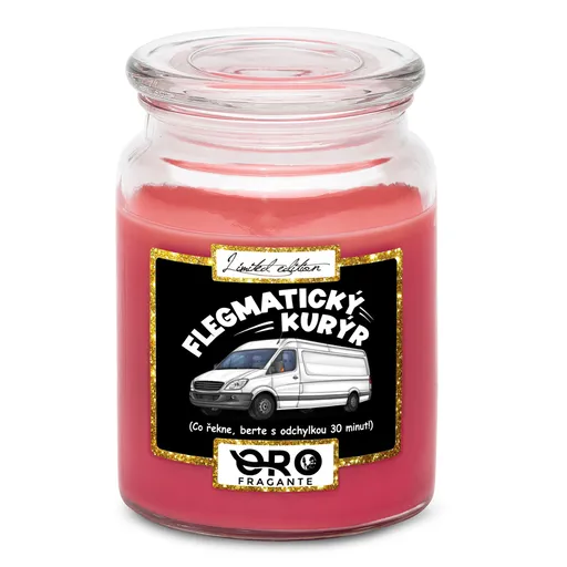 Svíčka Flegmatický kurýr (Vůně svíčky: Višně v čokoládě)