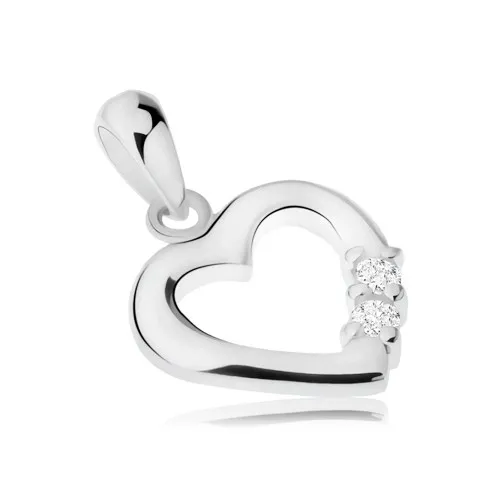 Stříbrný přívěsek 925, lesklá kontura srdíčka, dva čiré zirkony